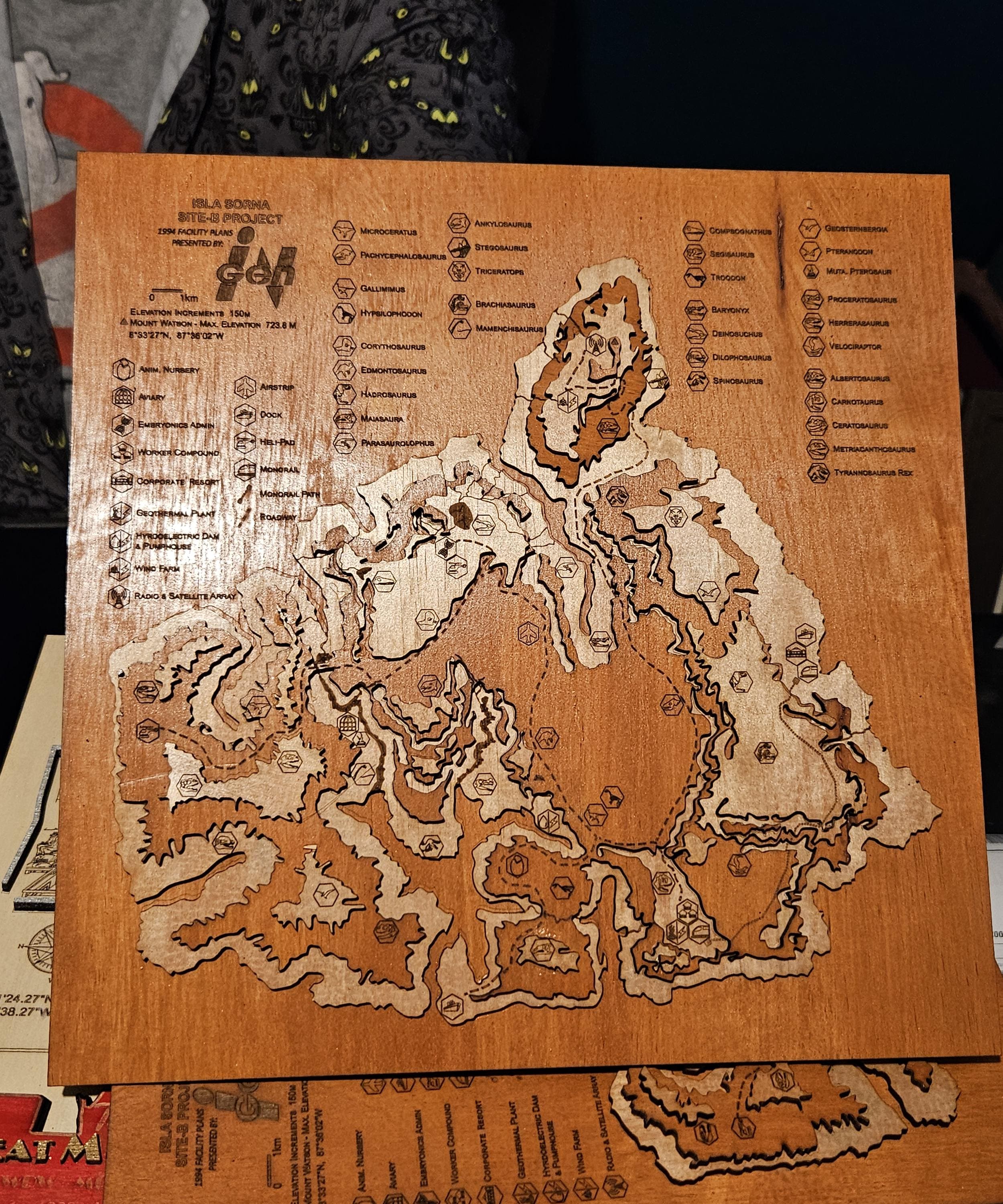 Jurassic Park The Lost World Topographic Map Wood Carved Isla So 
