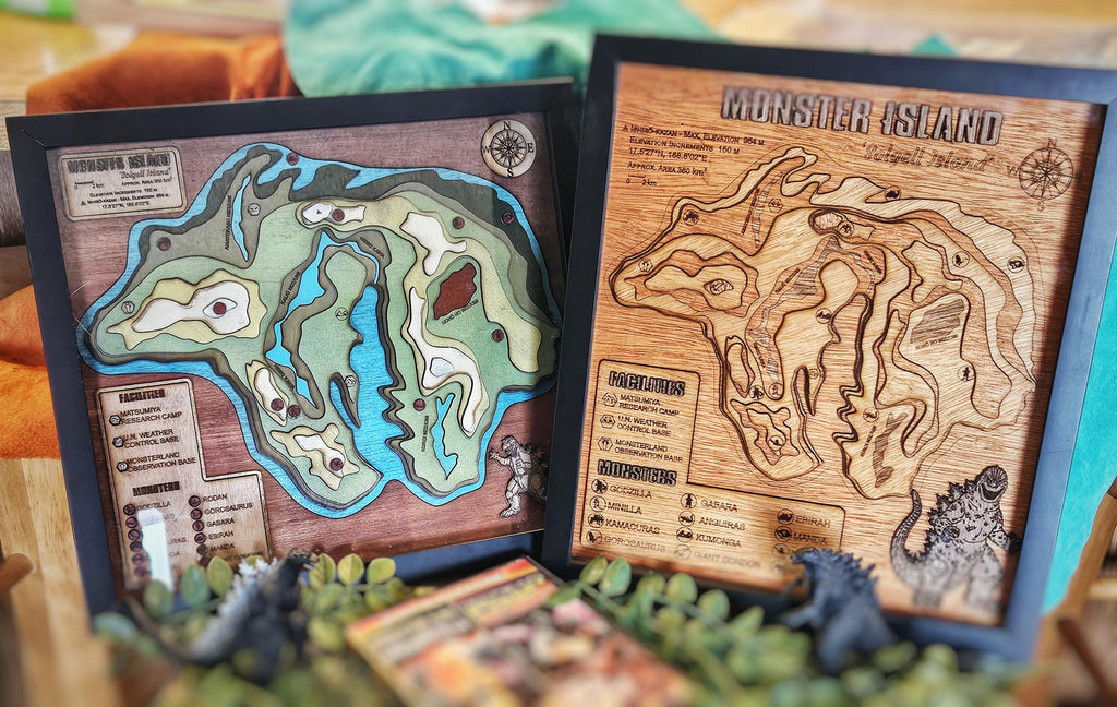 Monster Island 3D Wooden Map: Godzilla Showa Era Kaiju Art