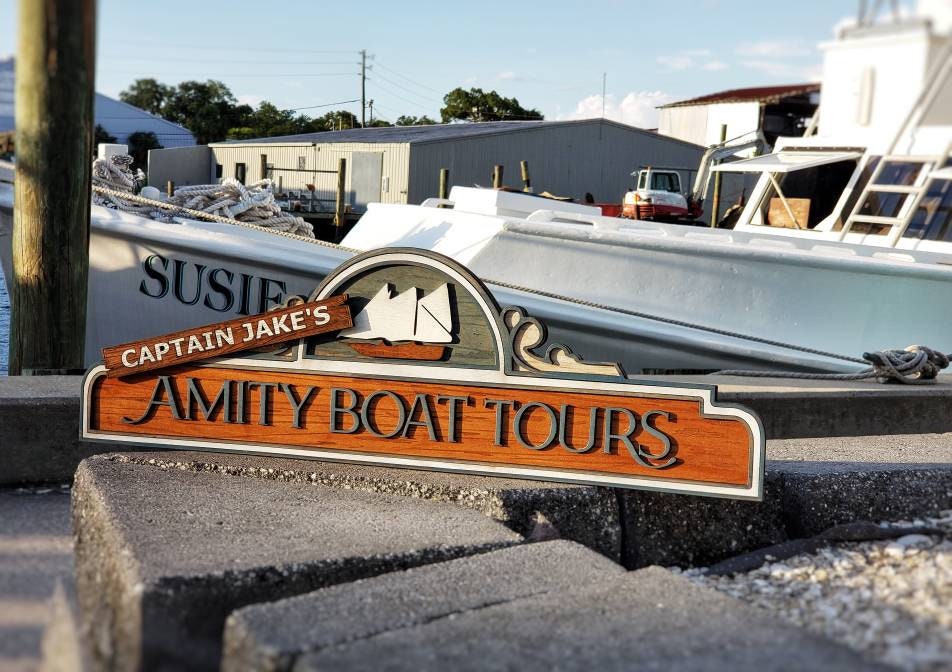 Captain Jake's Amity Boat Tours / Jaws The Ride - Wood Carved Sign