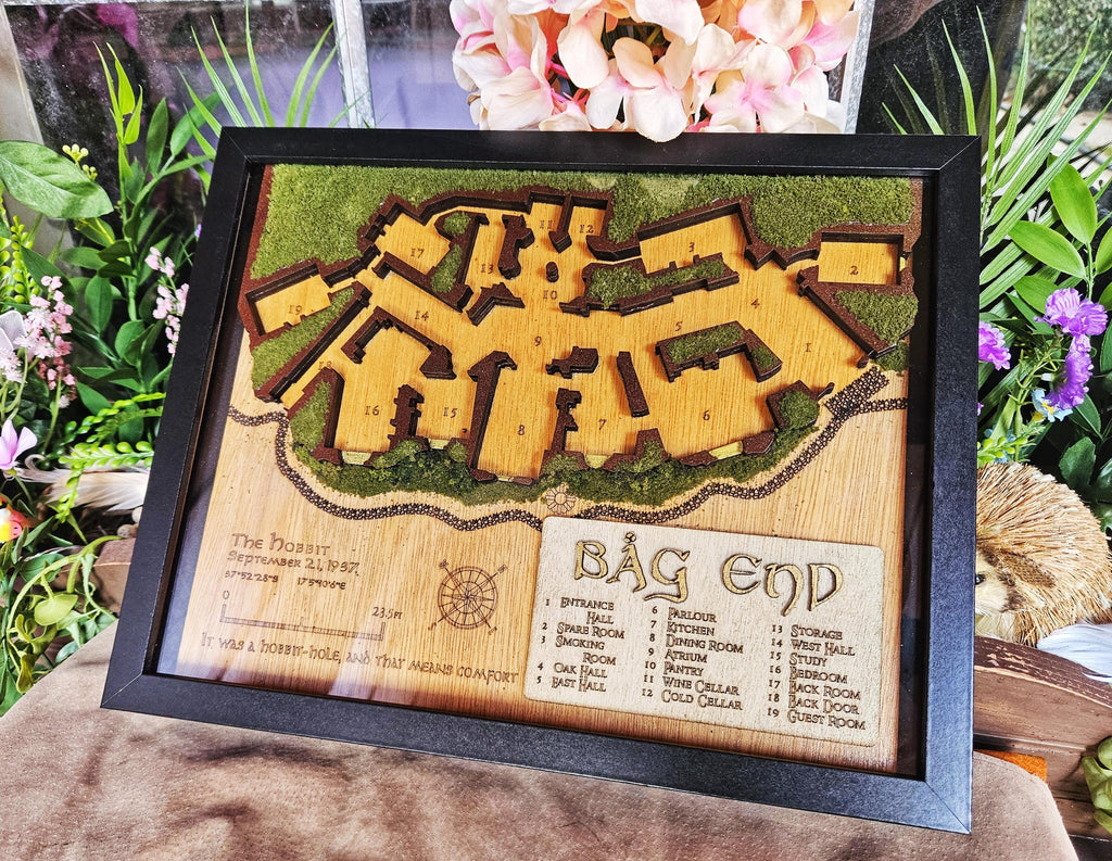Bag End - 3D Wooden Map - Lord of the Rings Inspired - Shadowbox Decor