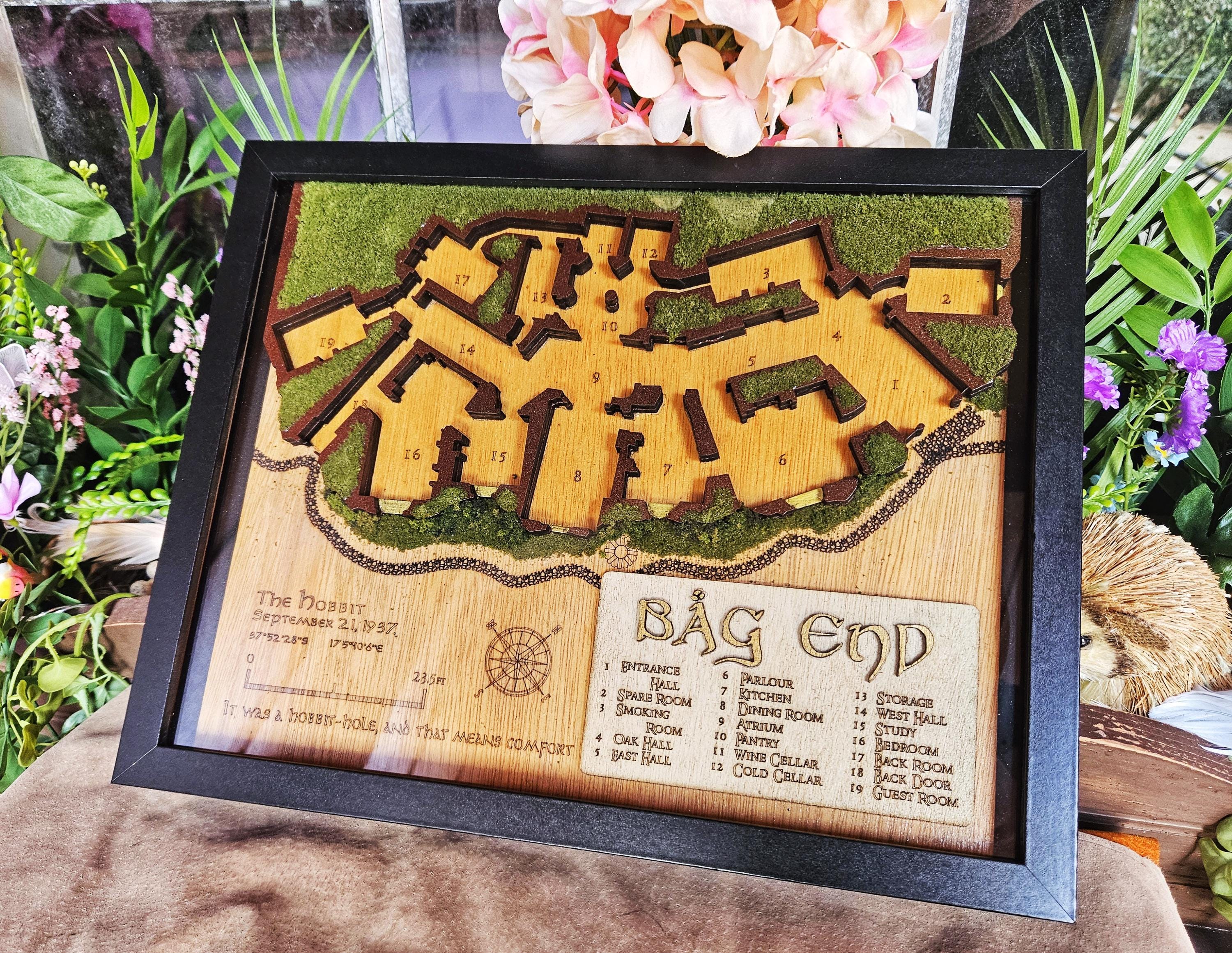 Bag End - 3D Wooden Map - Lord of the Rings Inspired - Shadowbox Decor