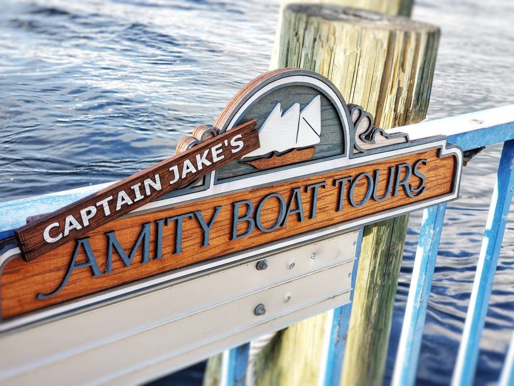 Captain Jake's Amity Boat Tours / Jaws The Ride - Wood Carved Sign