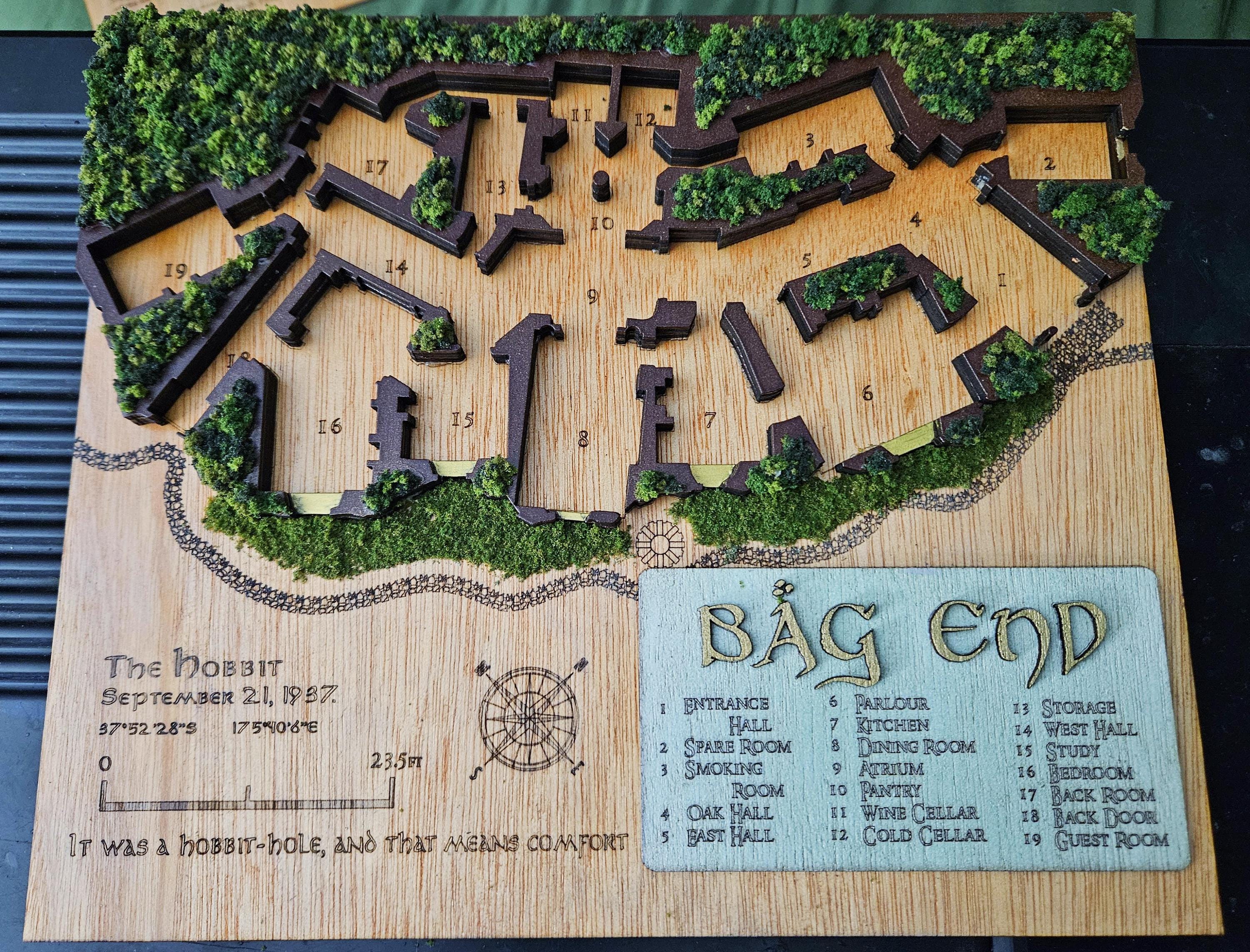 Bag End - 3D Wooden Map - Lord of the Rings Inspired - Shadowbox Decor