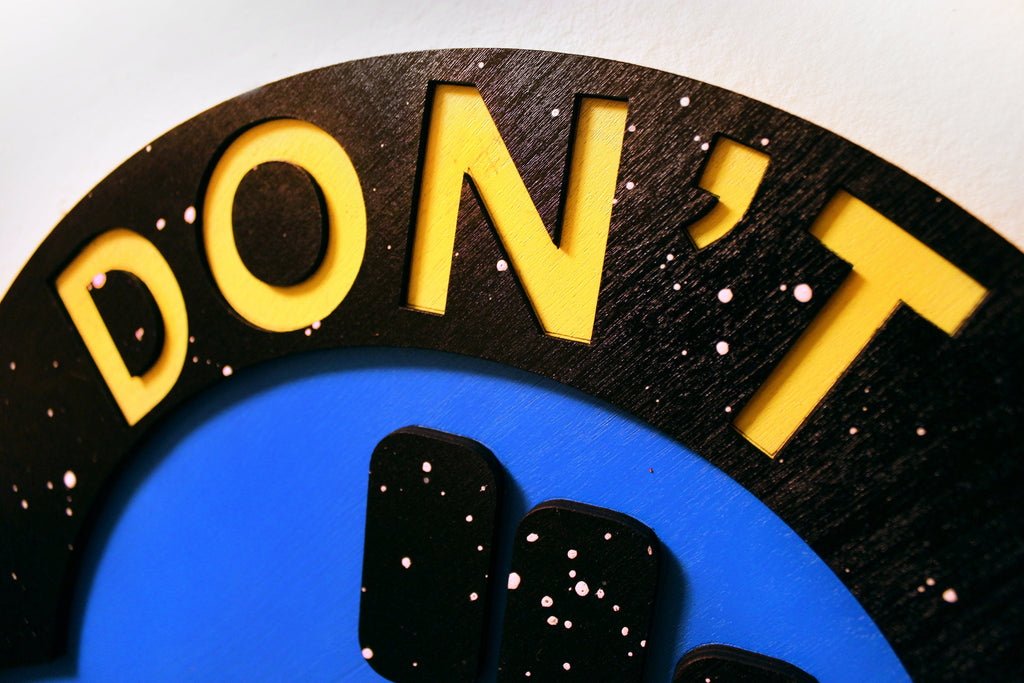Don't Panic - Hitchhiker's Guide to the Galaxy Logo - Wood Carved Sign - UV Reactive
