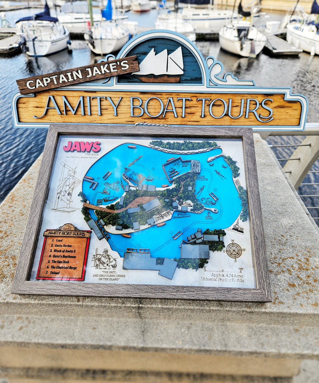 Captain Jake's Amity Boat Tours / Jaws The Ride - Wood Carved Sign