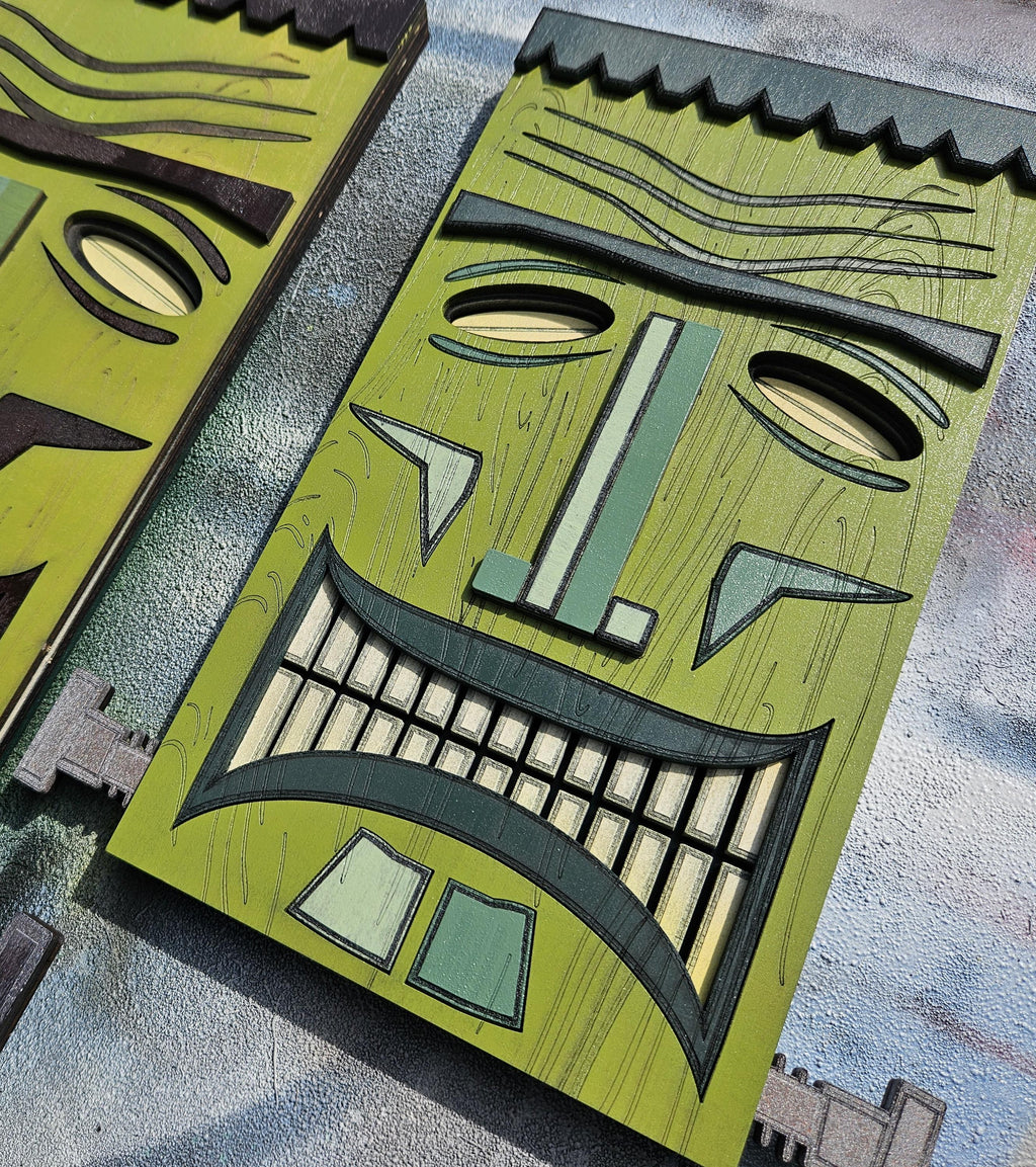 Frankenstein's Monster Tiki Art: Carved Wood Wall Decor