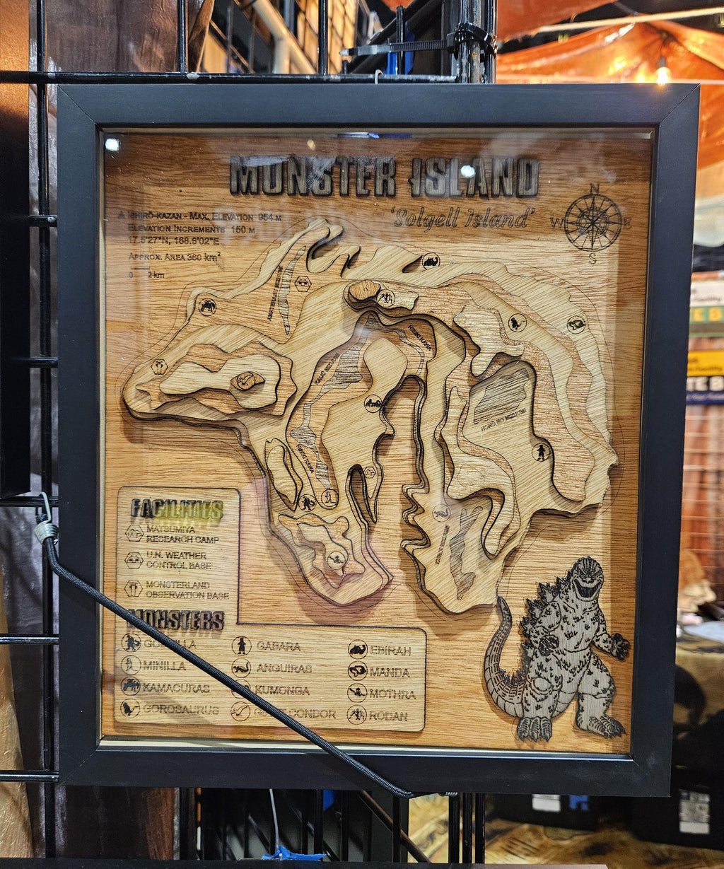 Monster Island 3D Wooden Map: Godzilla Showa Era Kaiju Art