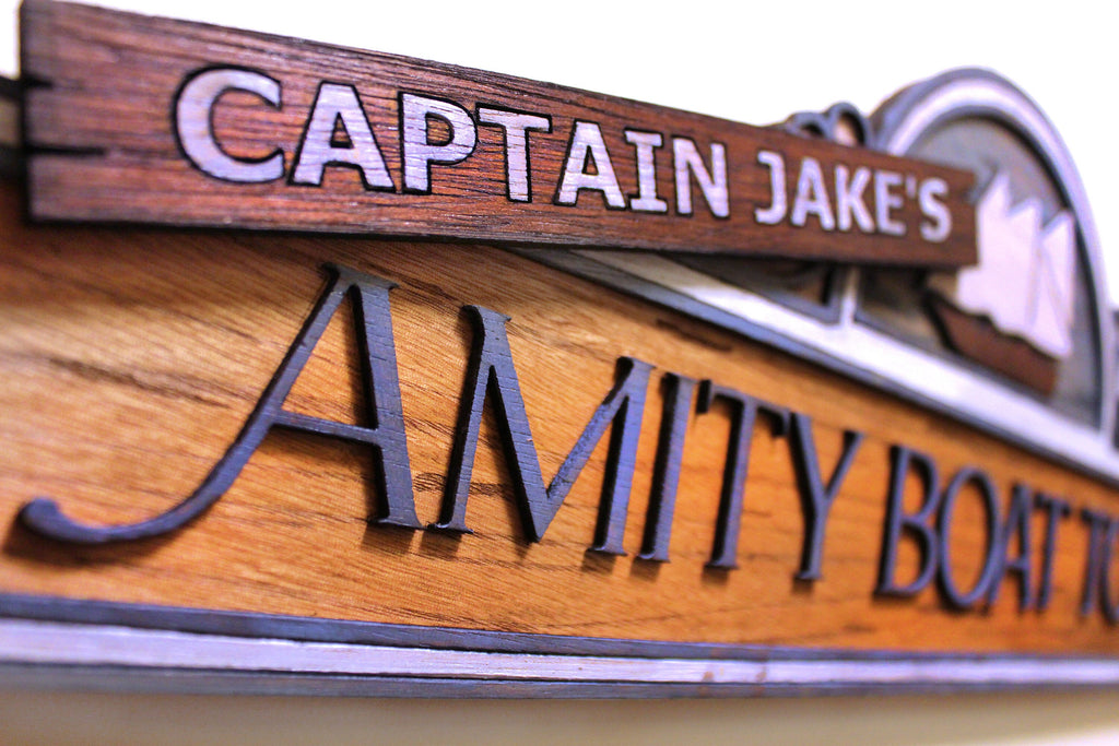 Captain Jake's Amity Boat Tours / Jaws The Ride - Wood Carved Sign
