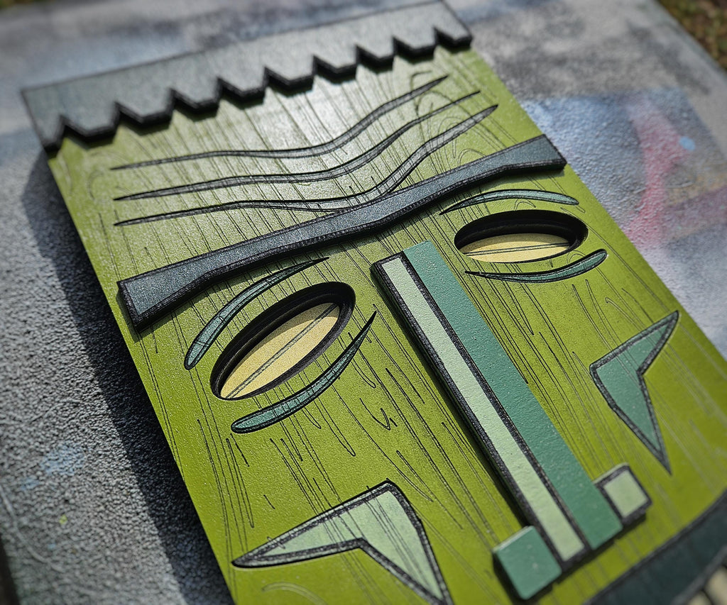 Frankenstein's Monster Tiki Art: Carved Wood Wall Decor