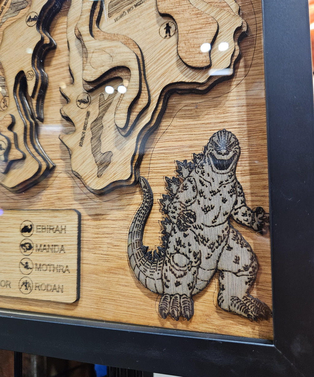 Monster Island 3D Wooden Map: Godzilla Showa Era Kaiju Art