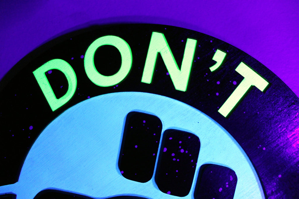 Don't Panic - Hitchhiker's Guide to the Galaxy Logo - Wood Carved Sign - UV Reactive