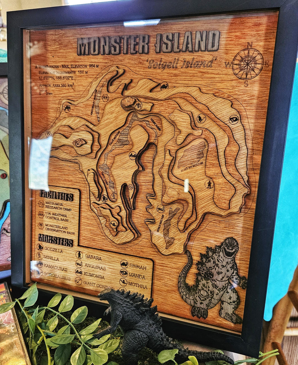 Monster Island 3D Wooden Map: Godzilla Showa Era Kaiju Art