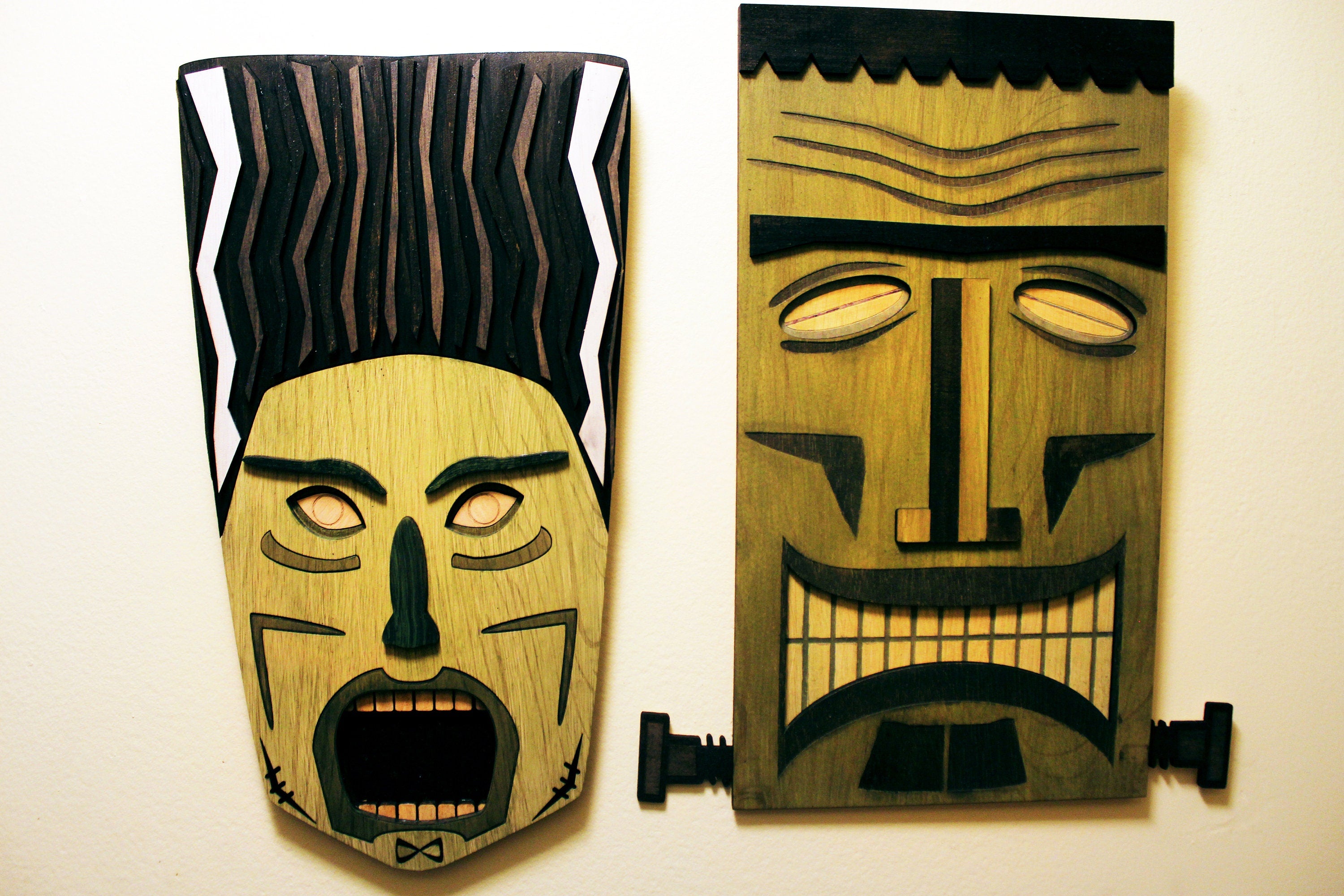 Bride of Frankenstein - Monster Tiki - Carved Wood Wall Art