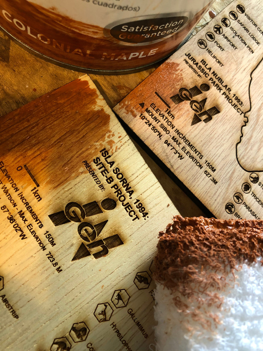 Jurassic Park : The Lost World Topographic Map - Wood-Carved - Isla Sorna - Shadow Box
