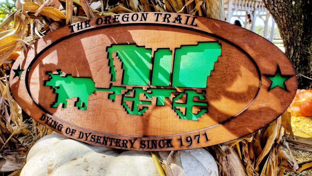 The Oregon Trail - Retro Computer Game - Glow in the Dark - Wood Carved Sign