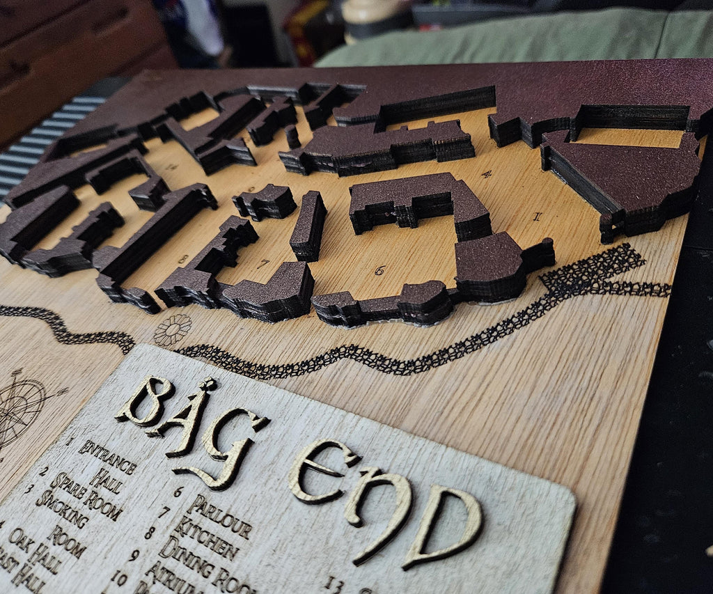 Bag End - 3D Wooden Map - Lord of the Rings Inspired - Shadowbox Decor