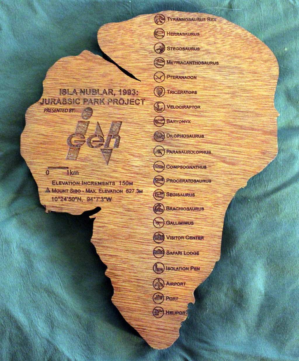 Jurassic Park - Isla Nublar - Wood Relief Carving - Stand