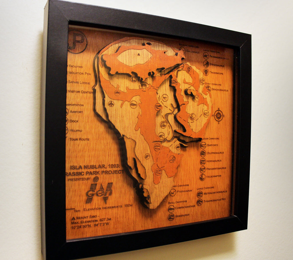 Jurassic Park - Isla Nublar - Wood Relief Carving - Shadow Box