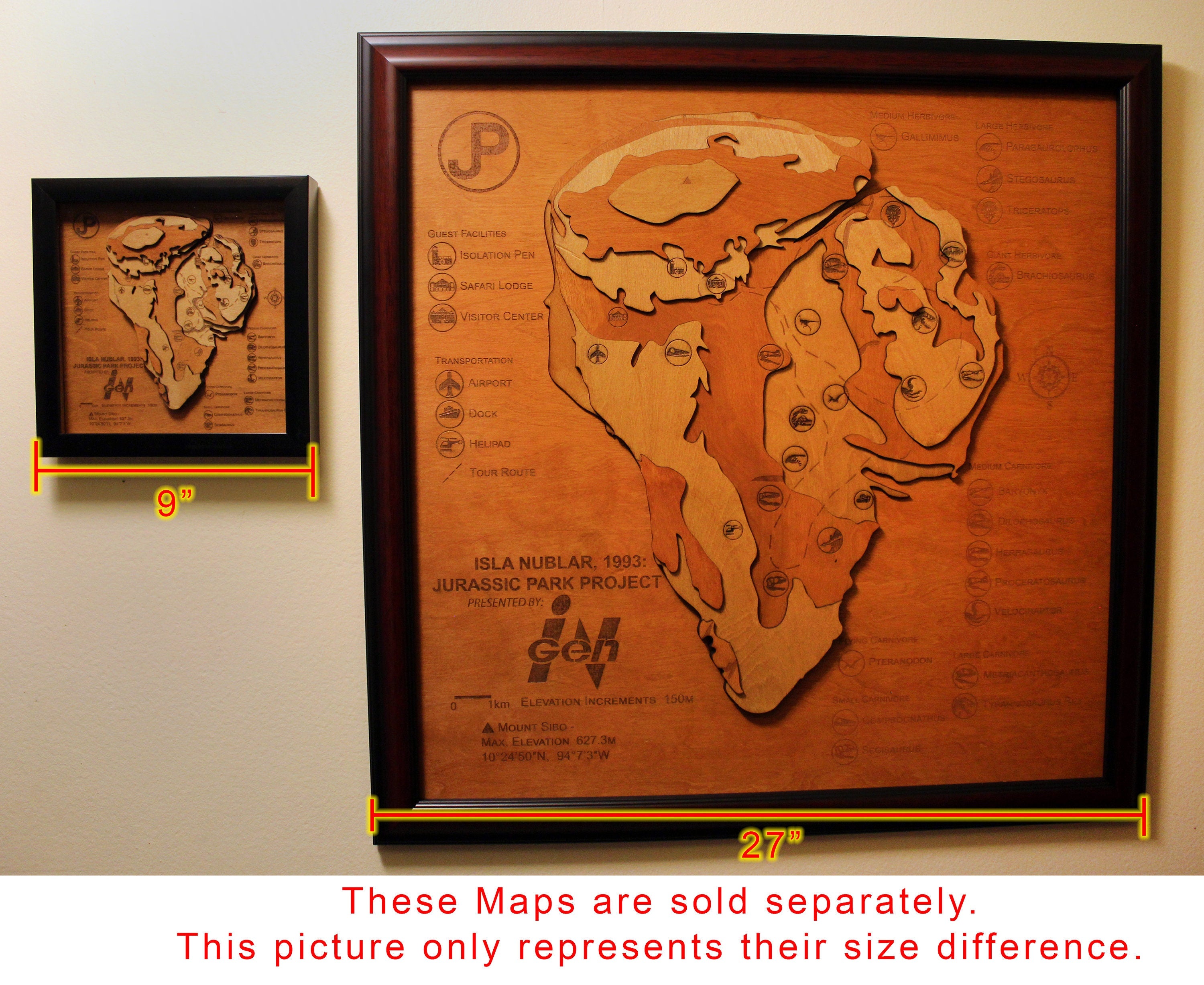 Jurassic Park - Isla Nublar - Extra Large - Wood Relief Carving - Framed