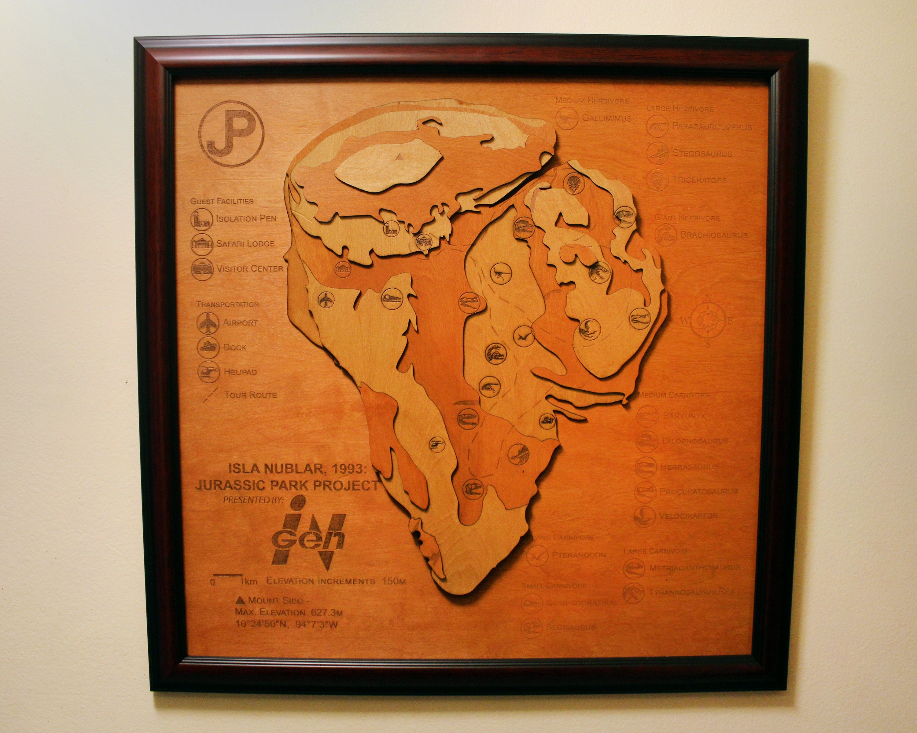 Jurassic Park - Isla Nublar - Extra Large - Wood Relief Carving - Framed