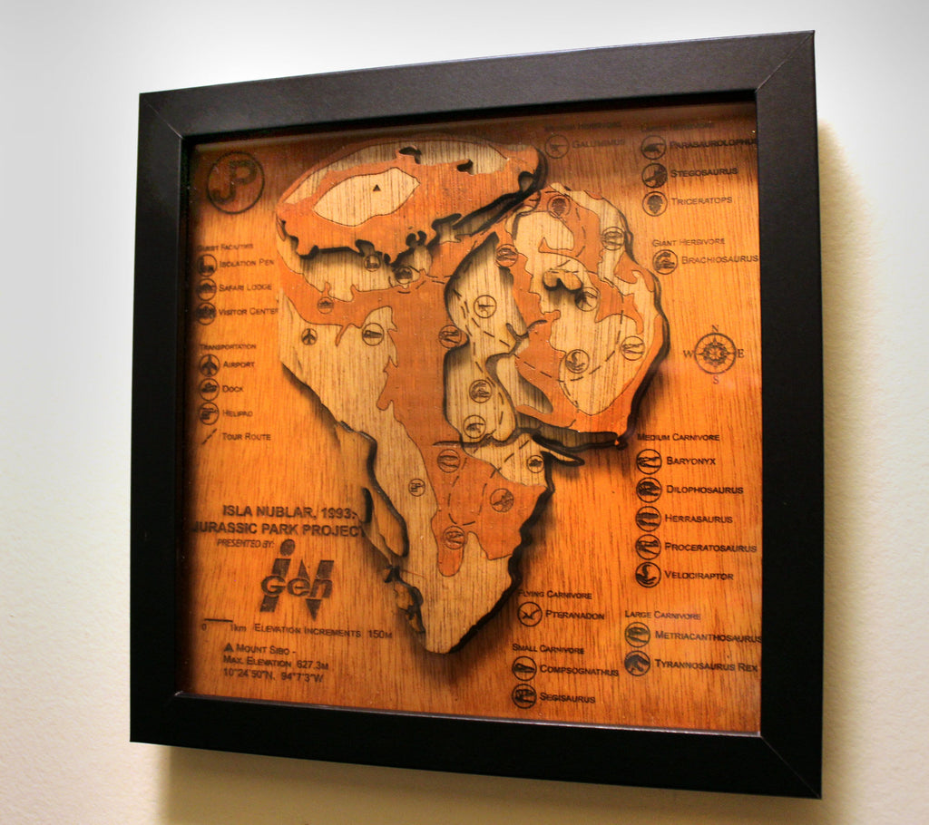 Jurassic Park - Isla Nublar - Wood Relief Carving - Shadow Box