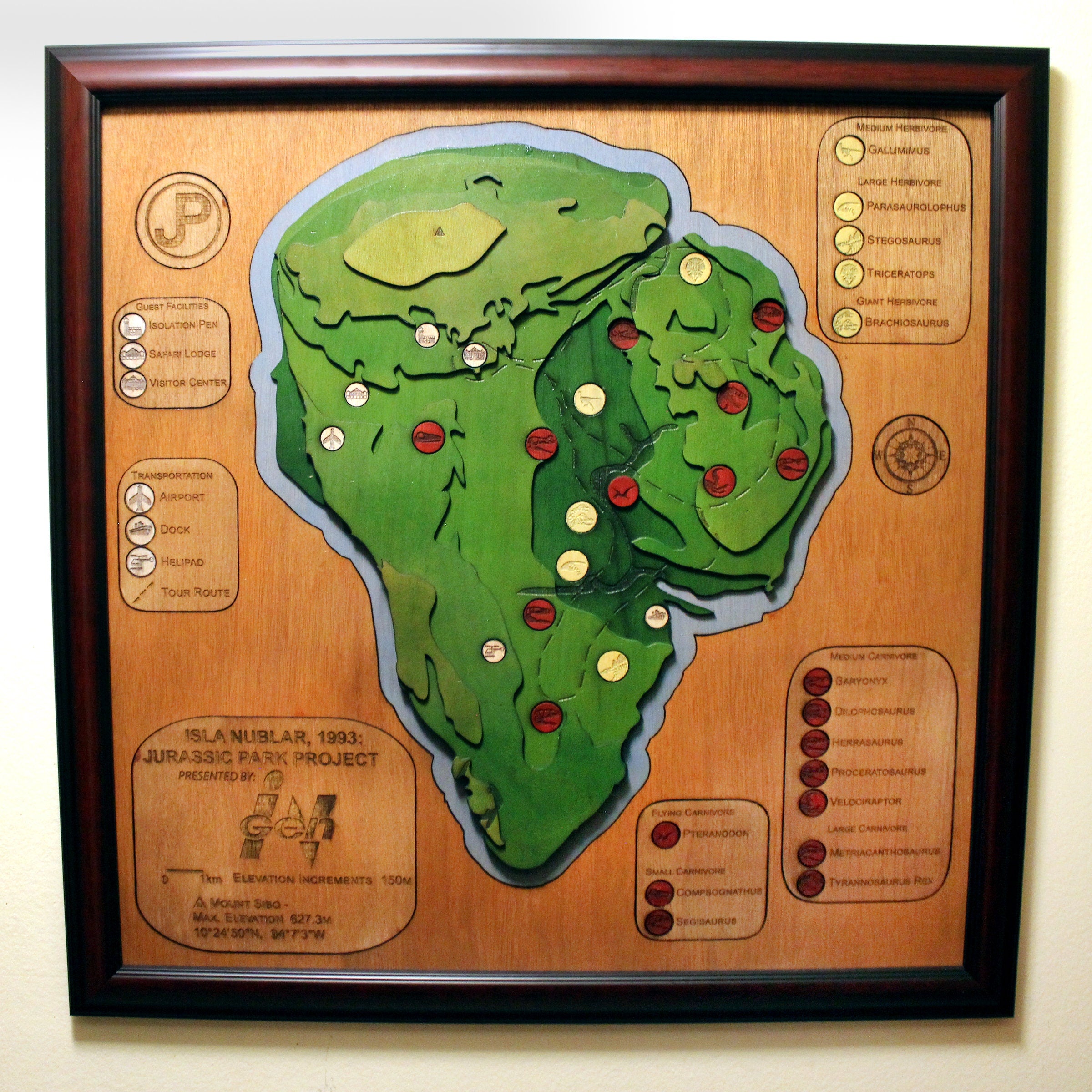 Jurassic Park - Isla Nublar - Extra Large - Wood Relief Carving - Framed