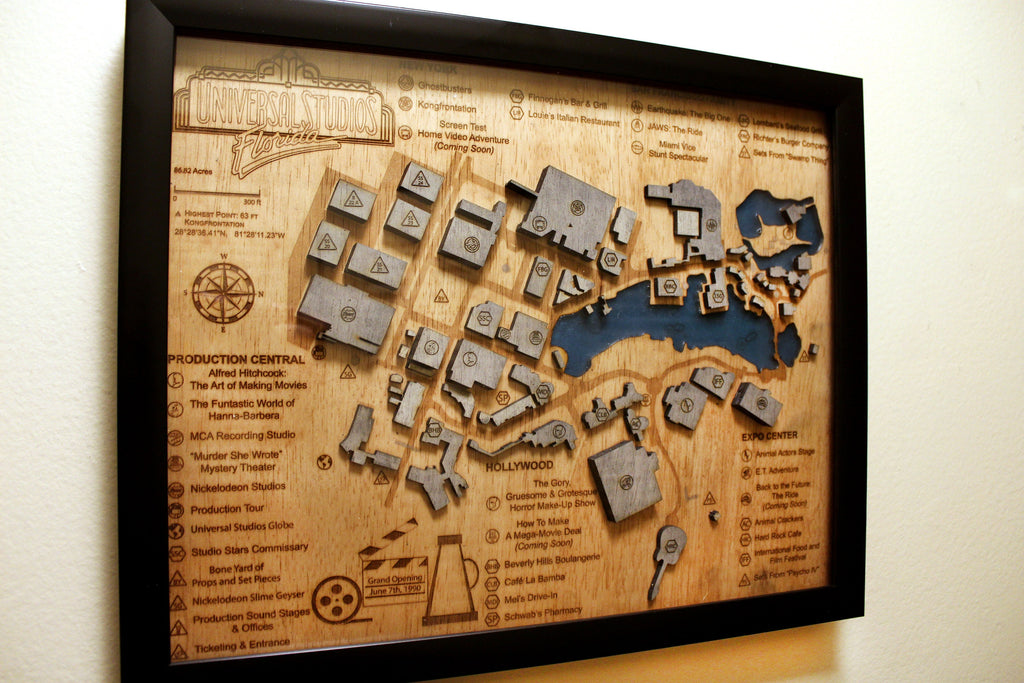 Universal Studios Florida - Wood Relief Carving - Theme Park - Shadow Box