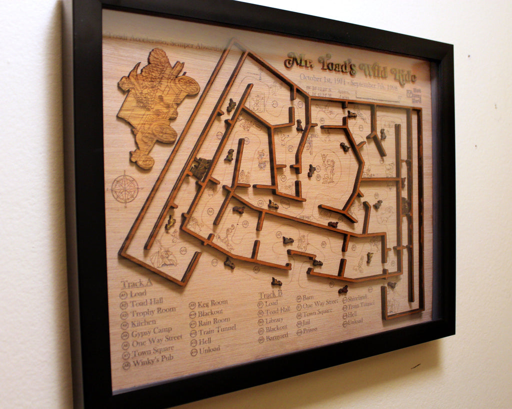 Mr. Toad's Wild Ride Map - Magic Kingdom - Walt Disney World - Wood Relief Carving - Shadow Box