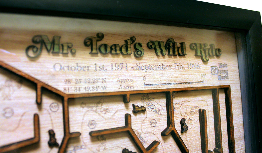 Mr. Toad's Wild Ride Map - Magic Kingdom - Walt Disney World - Wood Relief Carving - Shadow Box