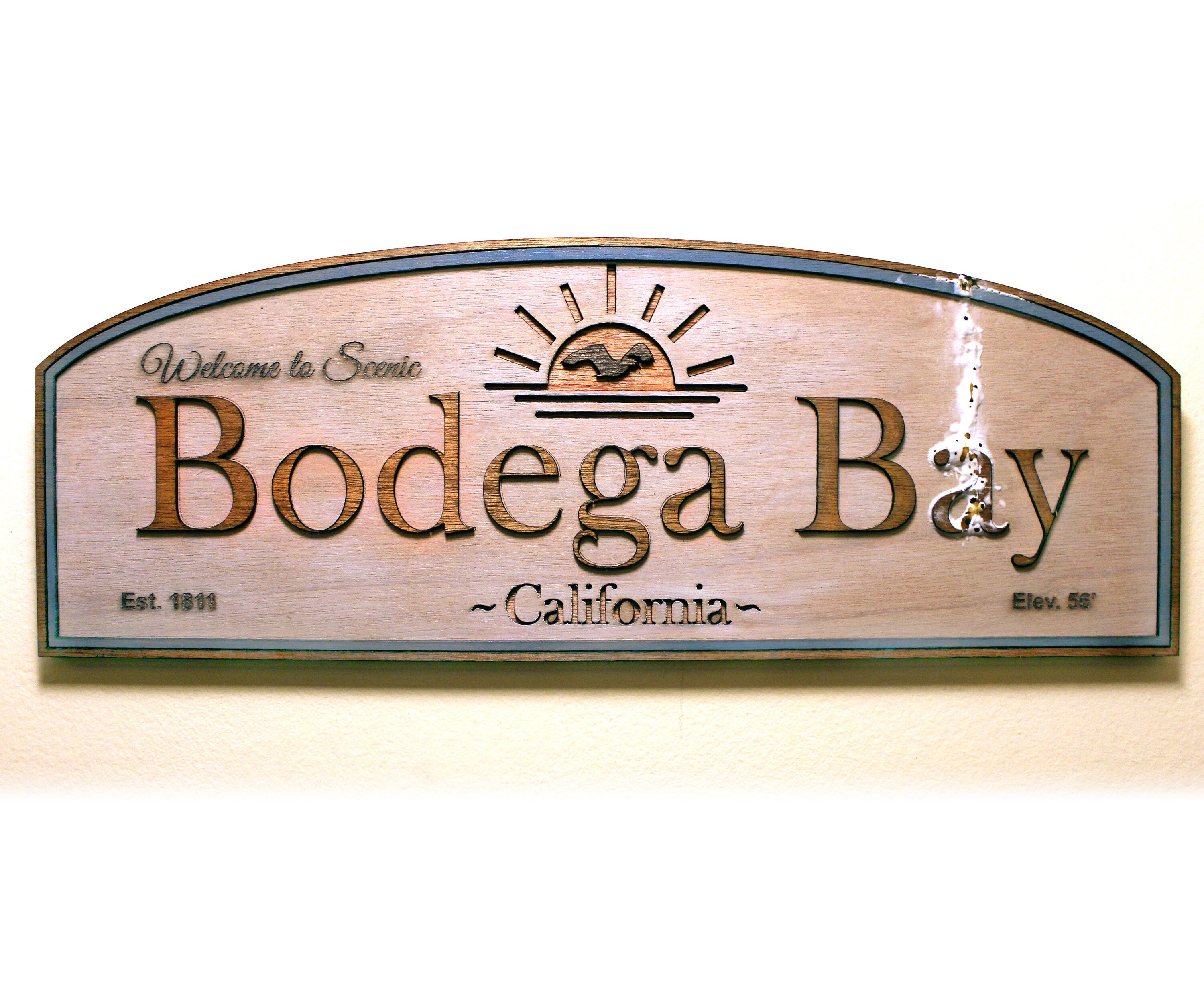 Bodega Bay - The Birds - Alfred Hitchcock - Horror Movie - Wood Carved Sign