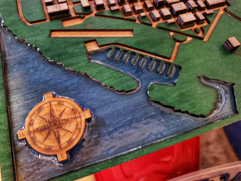 Sunnydale Town Map - Buffy The Vampire Slayer - Wood Relief Carving - Shadow Box