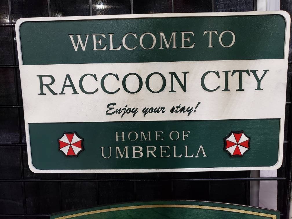 Welcome to Raccoon City - Resident Evil - Wood Carved Sign