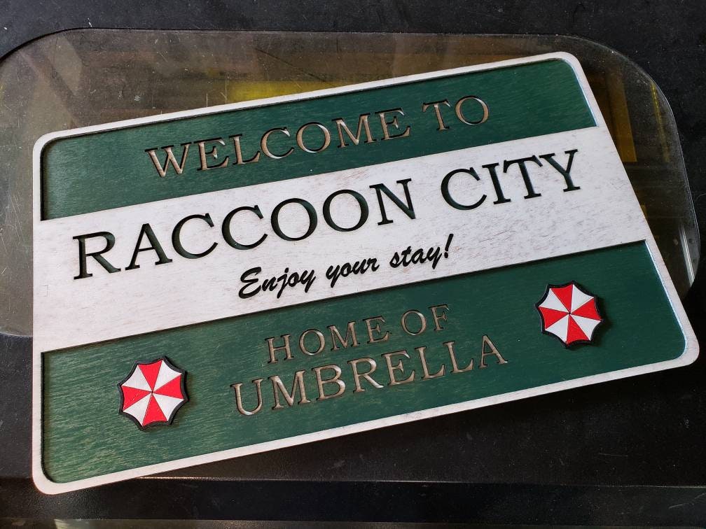 Welcome to Raccoon City - Resident Evil - Wood Carved Sign