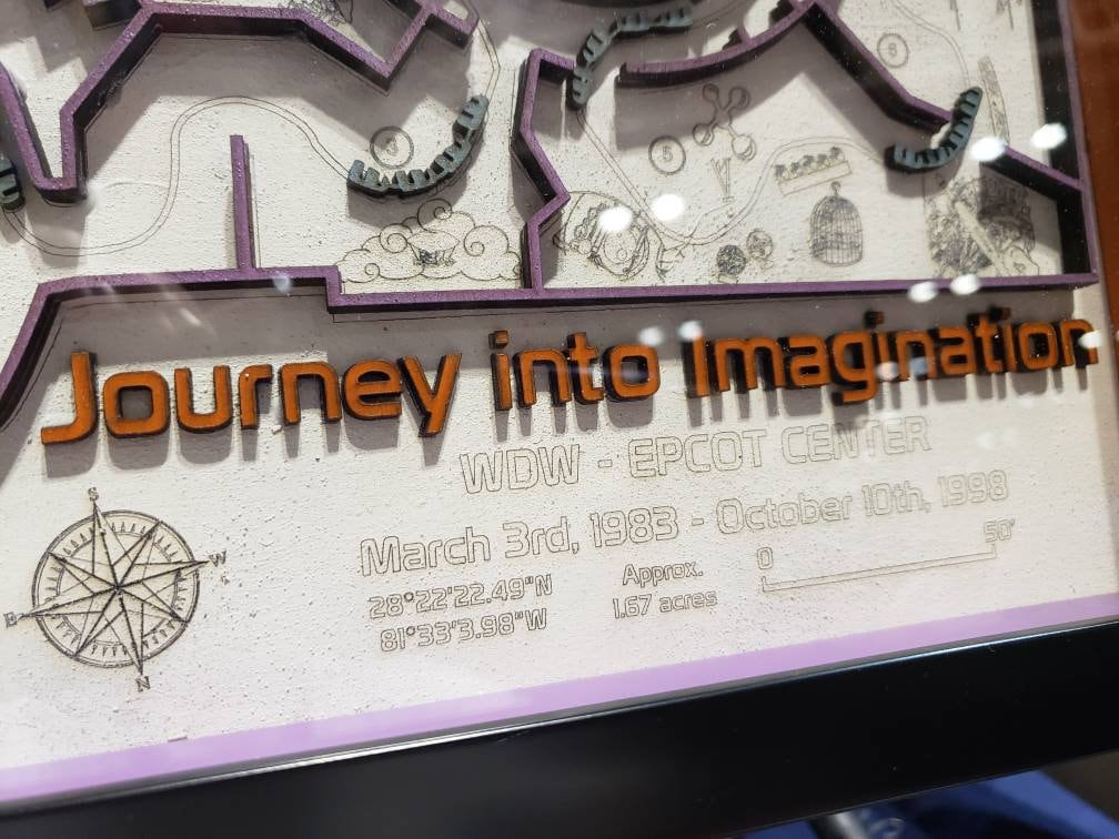 Journey into Imagination Ride Map - Figment - EPCOT - Walt Disney World - Wood Relief Carving - Shadow Box