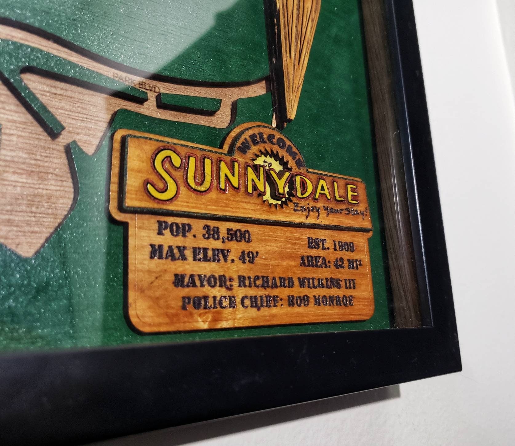 Sunnydale Town Map - Buffy The Vampire Slayer - Wood Relief Carving - Shadow Box