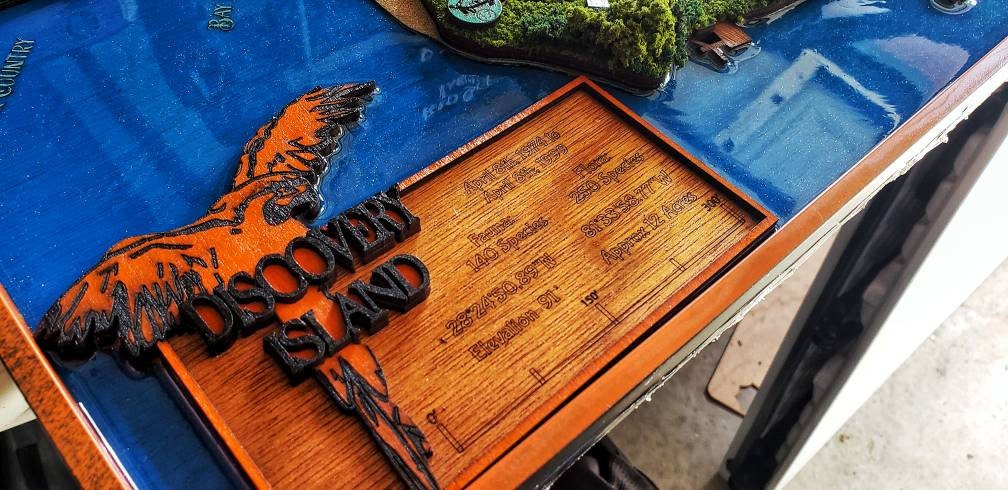 Discovery Island 1999 Park Map - Walt Disney World - Wood Relief Carving - Shadow Box