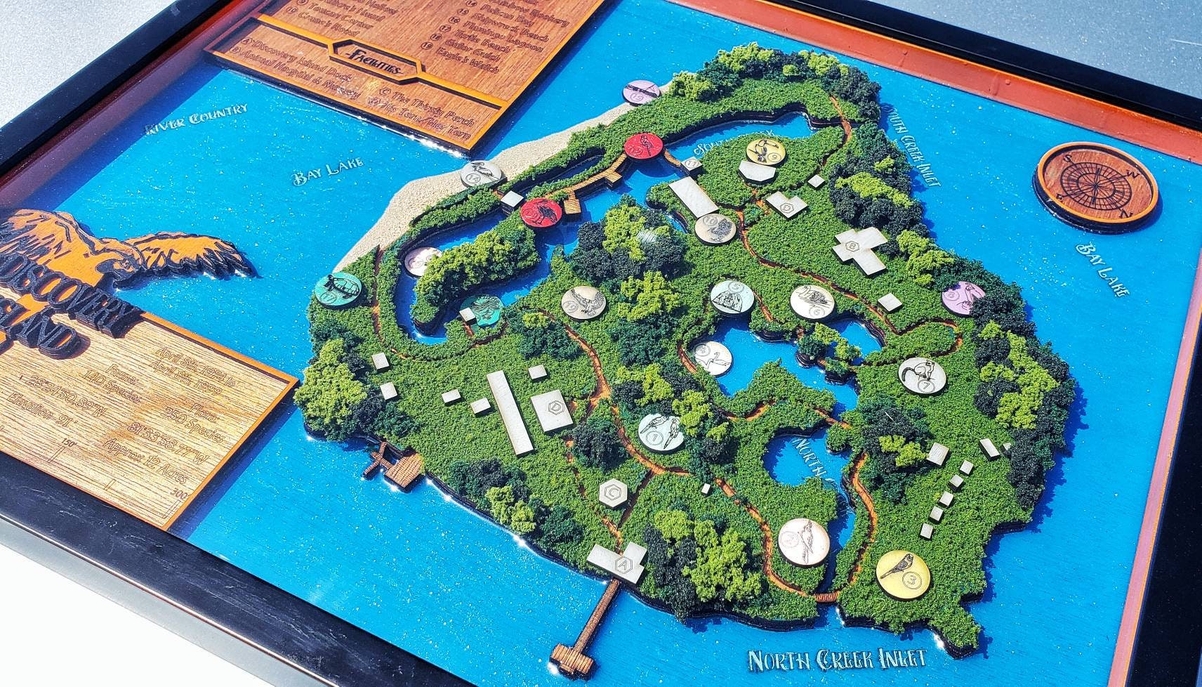 Discovery Island 1999 Park Map - Walt Disney World - Wood Relief Carving - Shadow Box