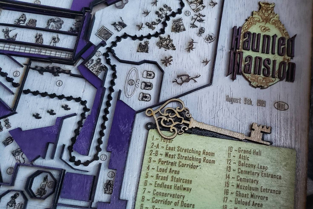 Haunted Mansion Ride Map - Magic Kingdom - Walt Disney World - Walt Disney Land - Wood Relief Carving - Shadow Box
