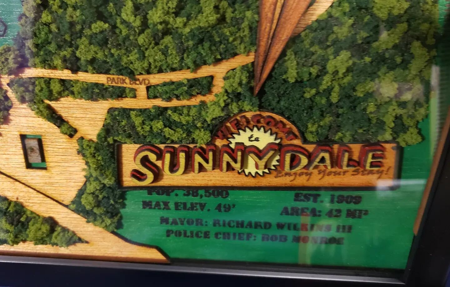 Sunnydale Town Map - Buffy The Vampire Slayer - Wood Relief Carving - Shadow Box