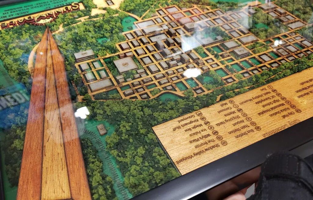 Sunnydale Town Map - Buffy The Vampire Slayer - Wood Relief Carving - Shadow Box