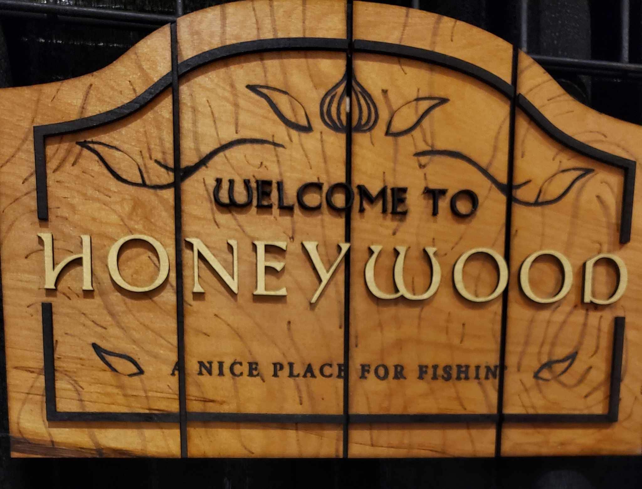 Welcome to Honeywood - Epic NPC Man - Viva La Dirt League - Wood Carved Sign