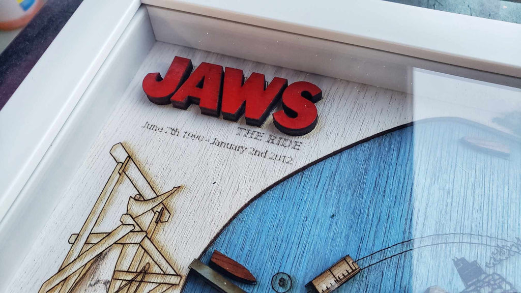 Jaws The Ride Map - Universal Studios Florida - Wood Relief Carving - Shadow Box
