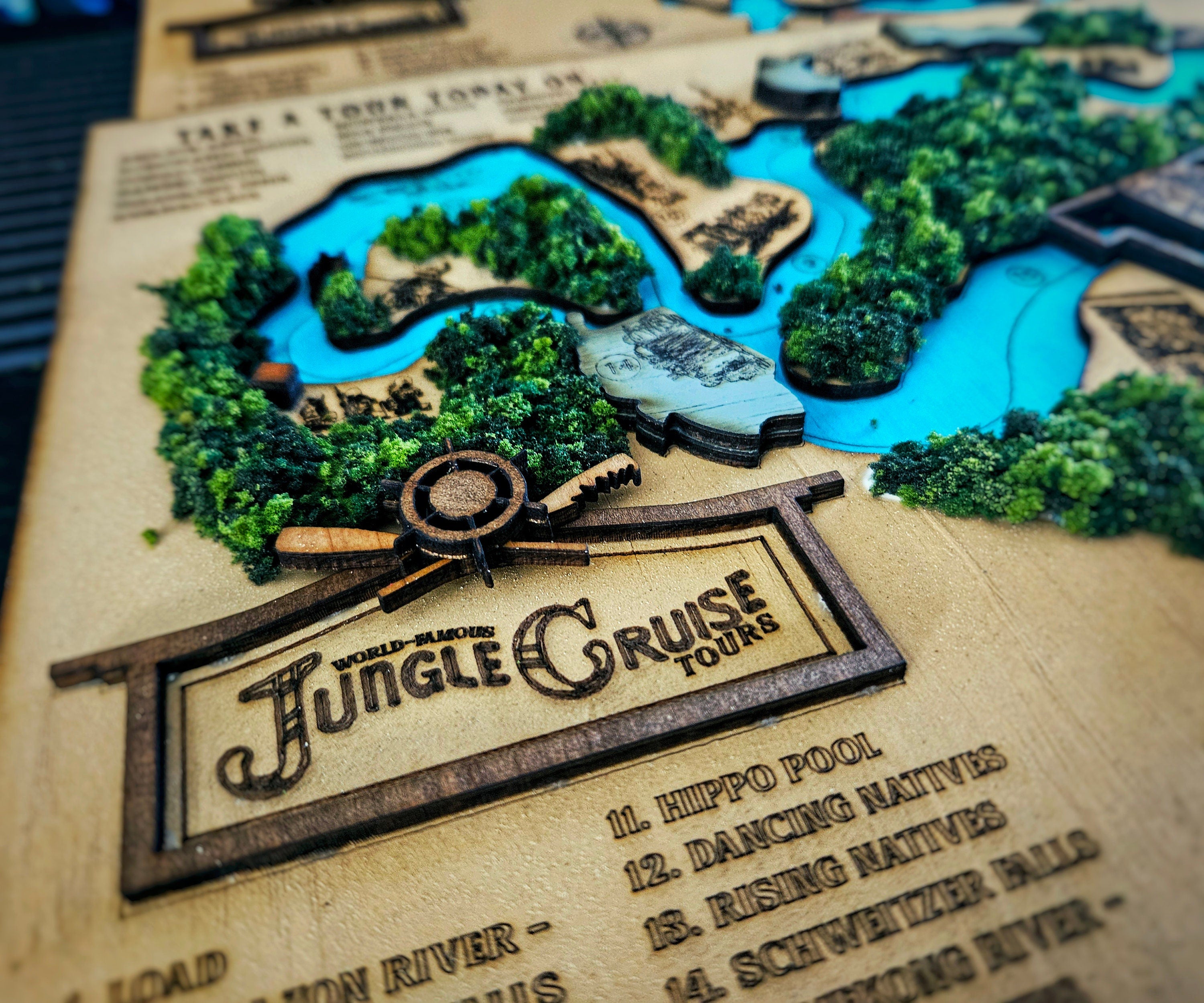 Jungle Cruise Ride Map - Magic Kingdom - Walt Disney World - Wood Relief Carving - Shadow Box