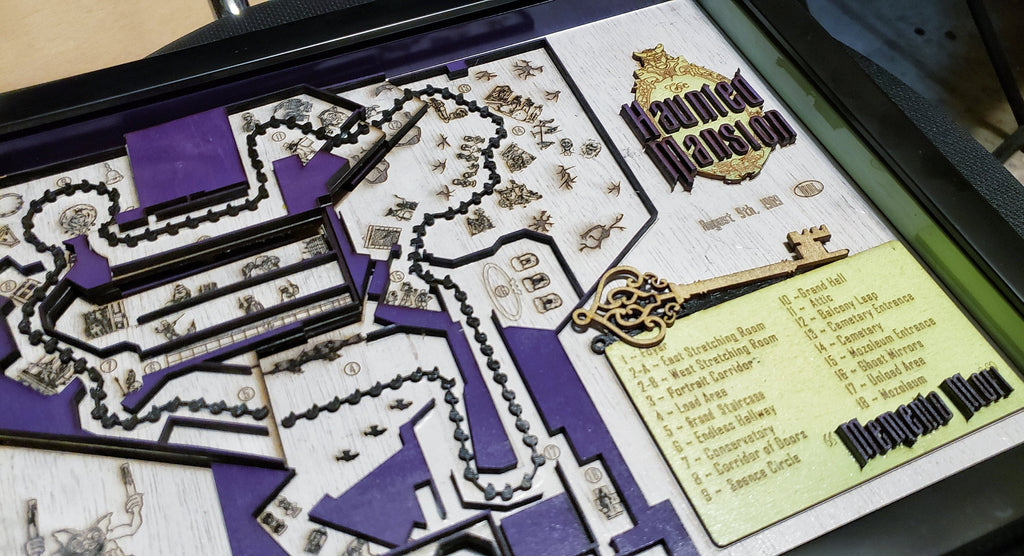 Haunted Mansion Ride Map - Magic Kingdom - Walt Disney World - Walt Disney Land - Wood Relief Carving - Shadow Box