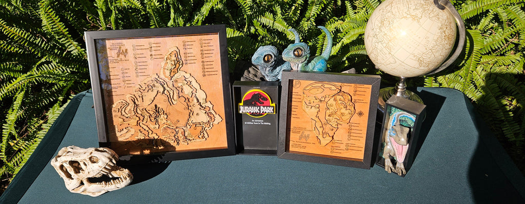 Jurassic Park - Isla Nublar - Wood Relief Carving - Shadow Box