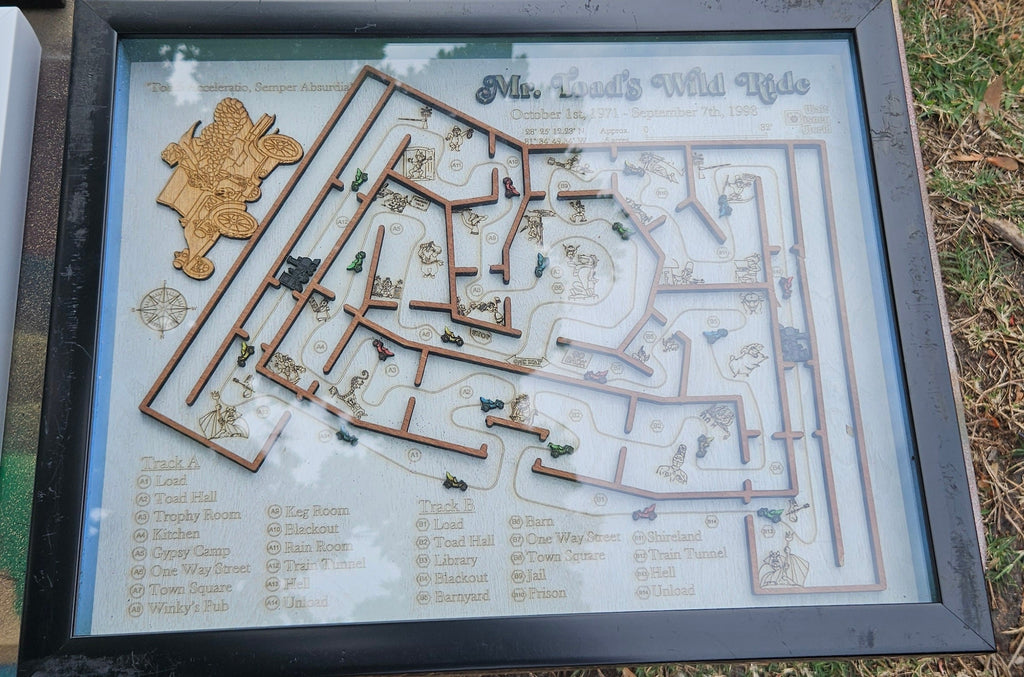Mr. Toad's Wild Ride Map - Magic Kingdom - Walt Disney World - Wood Relief Carving - Shadow Box