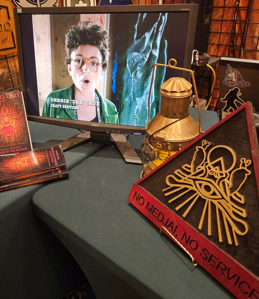 No Medjai, No Service - Revenge of the Mummy Ride - Wood Carved Sign