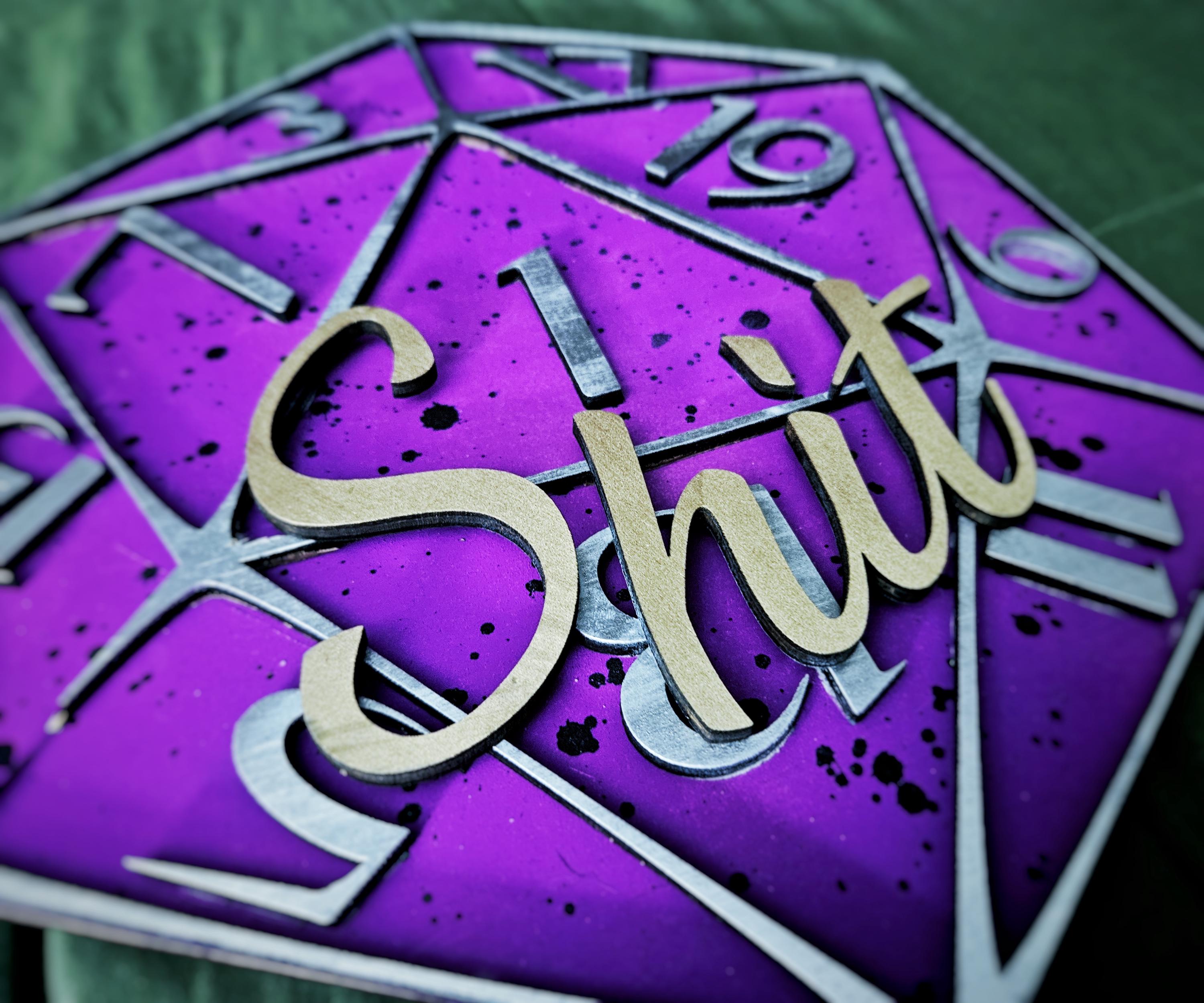 D20 Sign With Customizable Saying - Dice Tabletop Role Play Games - Wood Carved Sign