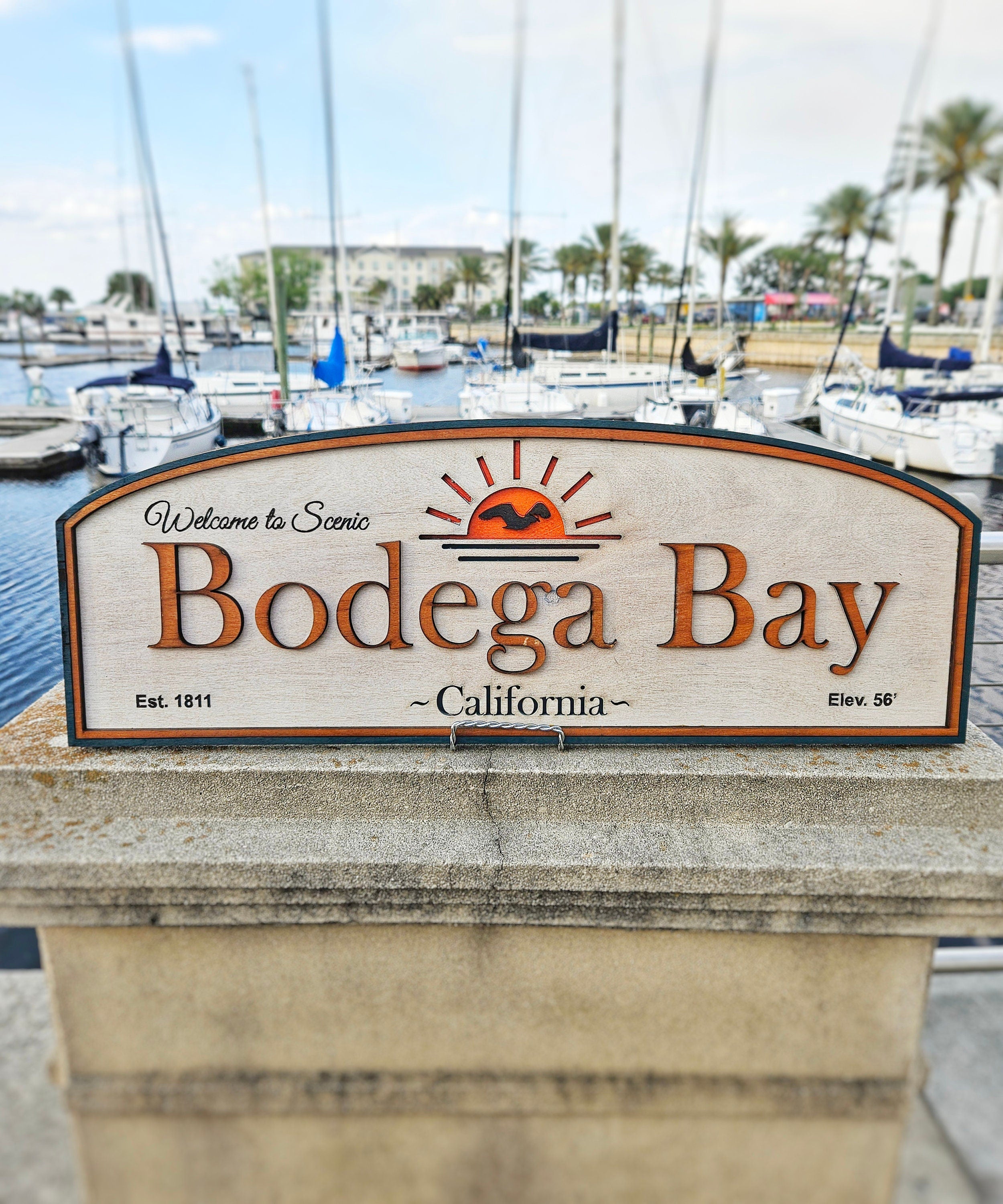 Bodega Bay - The Birds - Alfred Hitchcock - Horror Movie - Wood Carved Sign