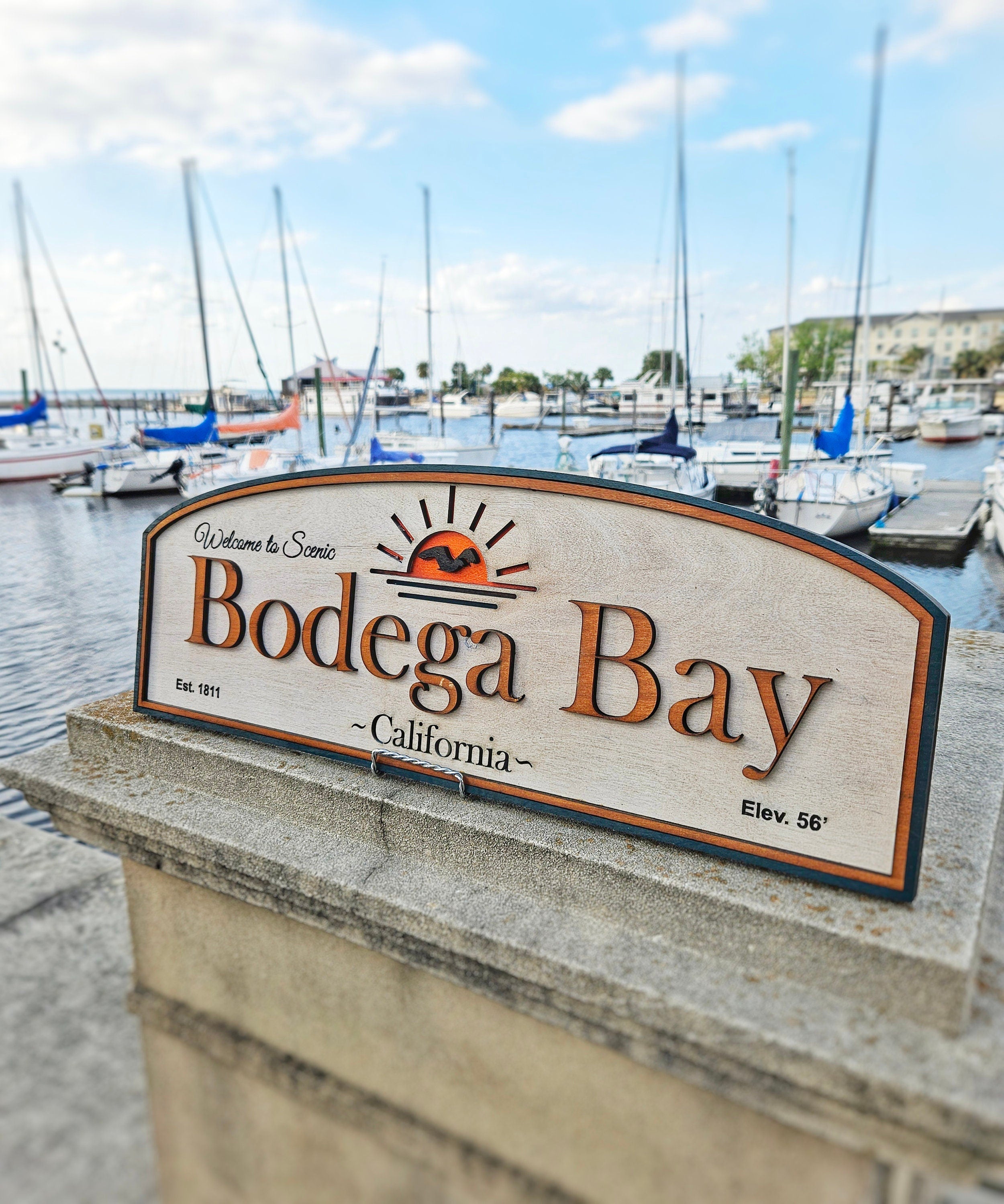 Bodega Bay - The Birds - Alfred Hitchcock - Horror Movie - Wood Carved Sign